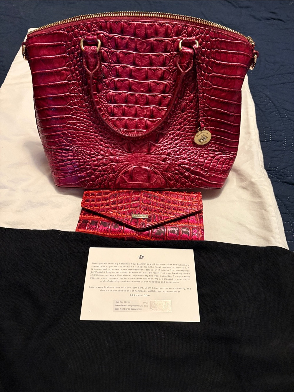 Brahmin Raspberry Croc-Embossed Satchel with Matching Wallet